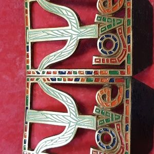 Brass bookends MCM made in Isreal" Love" cactus mosaic  boho library 1968